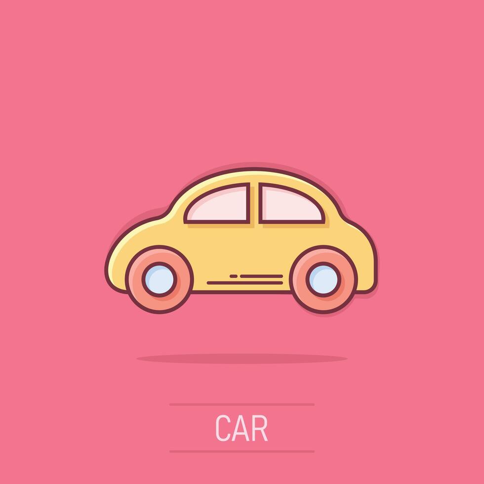 Car icon in comic style. Automobile vehicle cartoon vector illustration on isolated background. Sedan splash effect business concept.