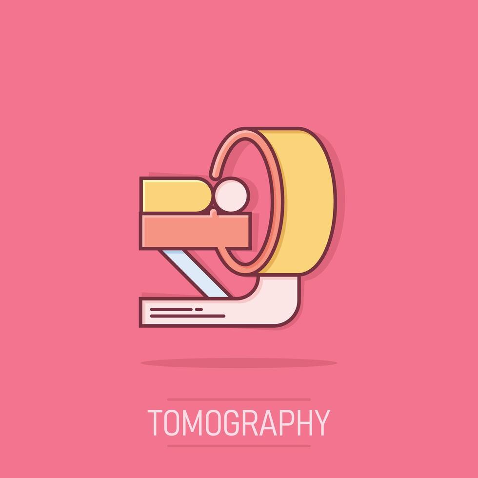 Radiology icon in comic style. Tomography cartoon vector illustration on isolated background. Mri scanner splash effect business concept.