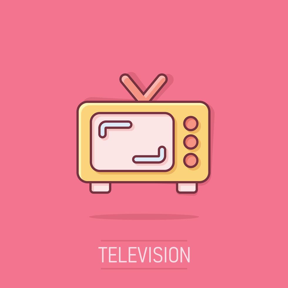 Retro tv screen vector icon in comic style. Old television cartoon illustration on isolated background. Tv display splash effect business concept.