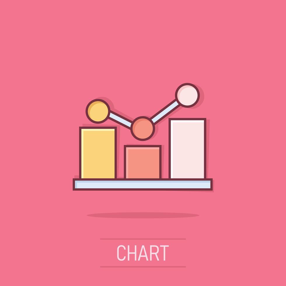 Growing bar graph icon in comic style. Increase arrow cartoon vector illustration on isolated background. Infographic progress splash effect business concept.