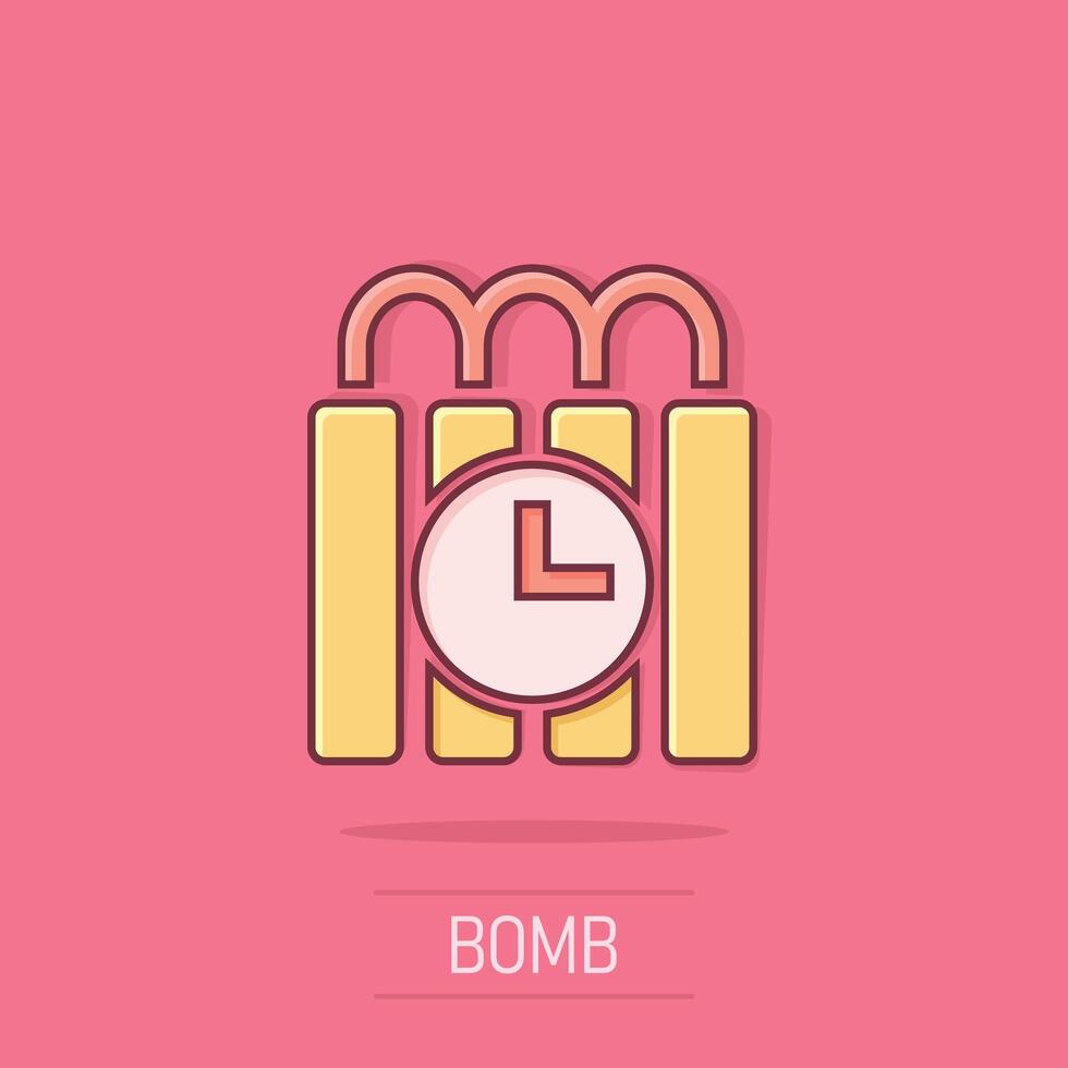 Bomb icon in comic style. Dynamite cartoon vector illustration on isolated background. C4 tnt splash effect business concept.