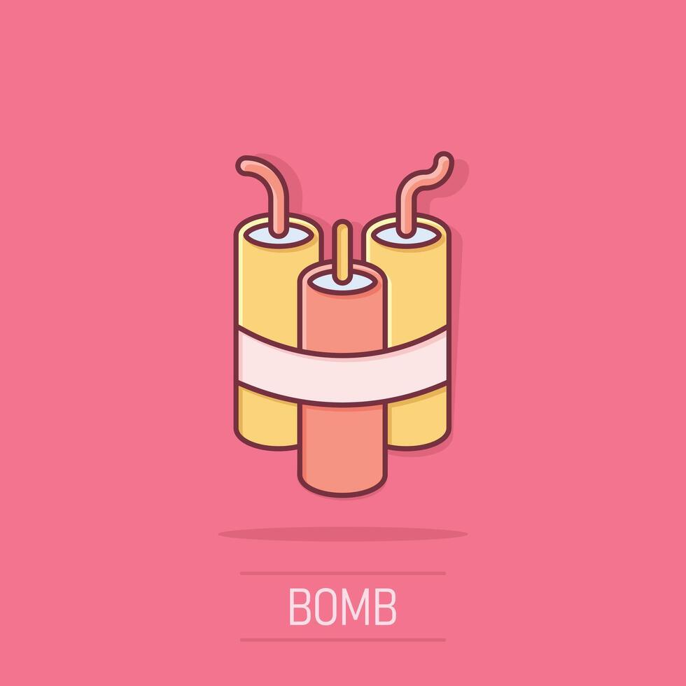 bomba icono en cómic estilo. dinamitar dibujos animados vector ilustración en aislado antecedentes. c4 TNT chapoteo efecto negocio concepto.