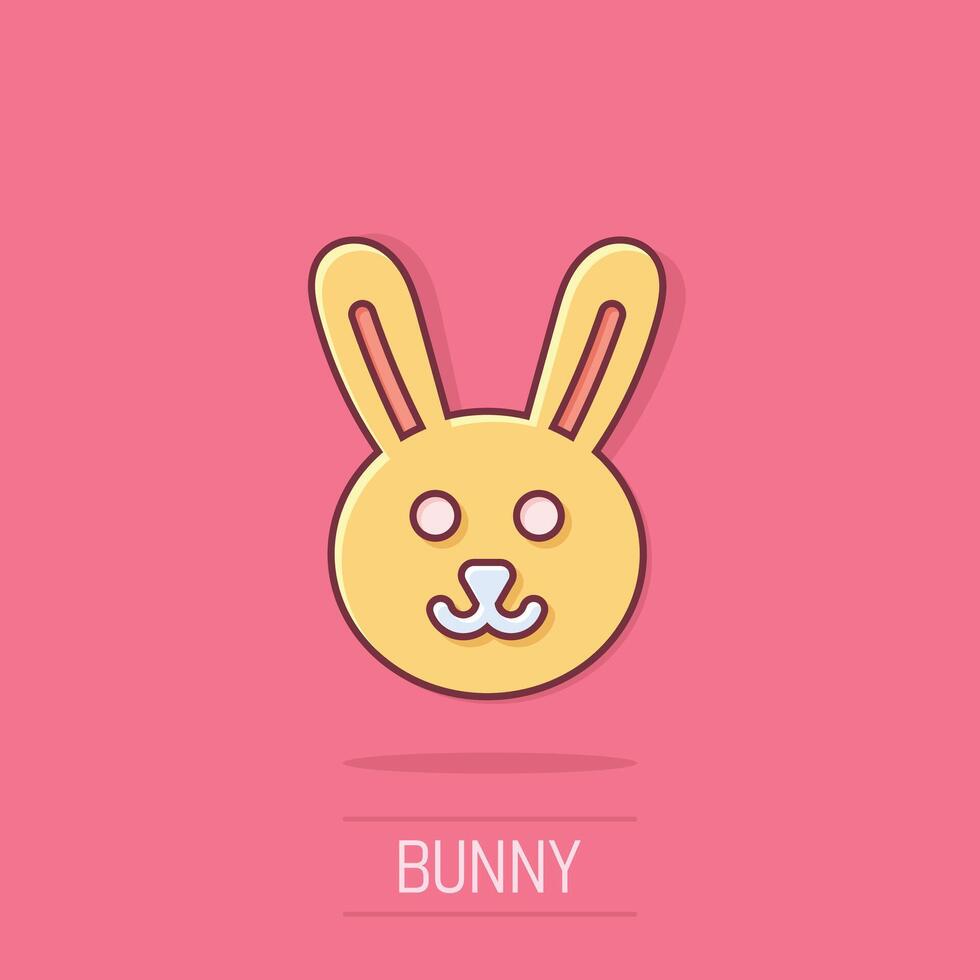 Rabbit icon in comic style. Bunny cartoon vector illustration on isolated background. Happy easter splash effect business concept.