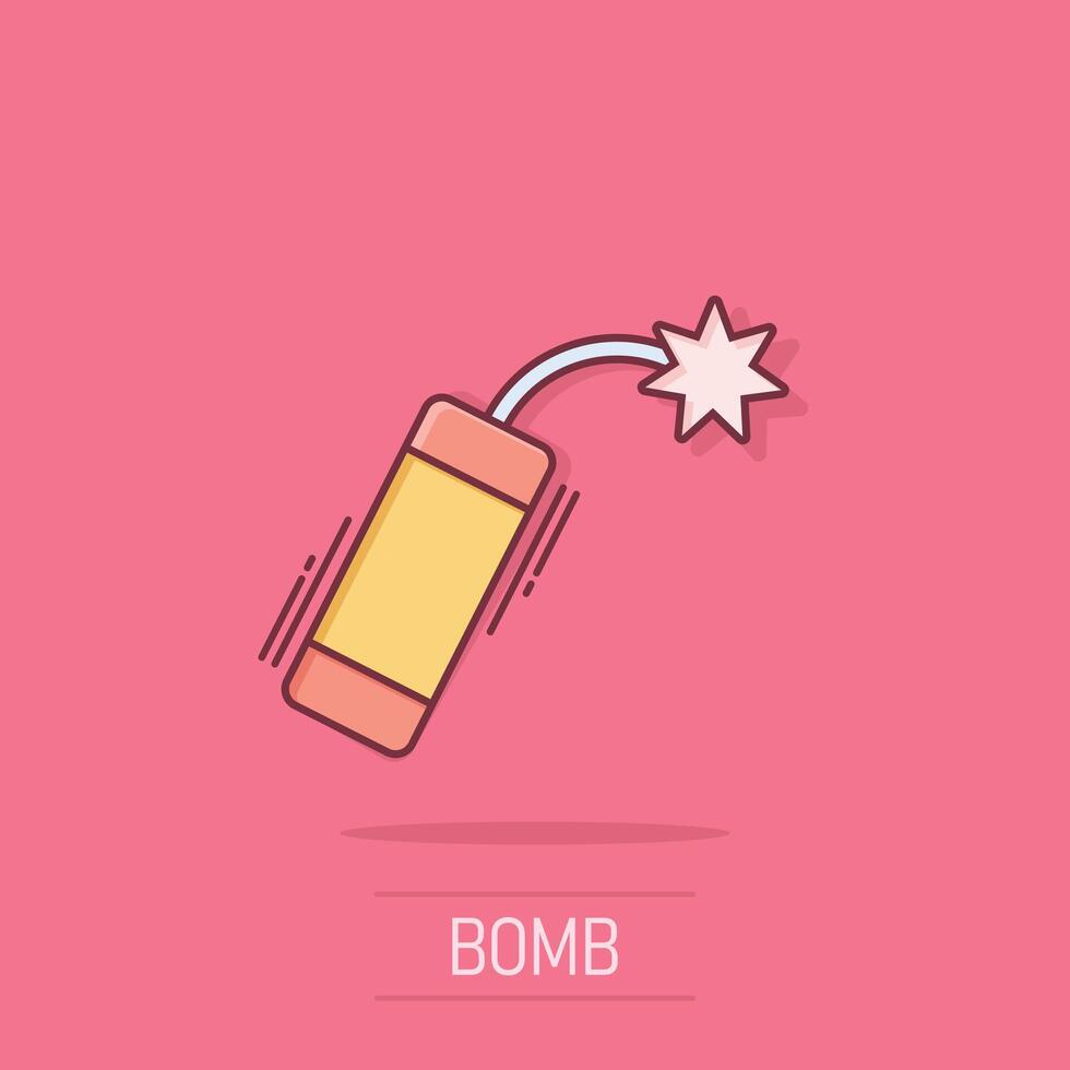 Bomb icon in comic style. Dynamite cartoon vector illustration on isolated background. C4 tnt splash effect business concept.