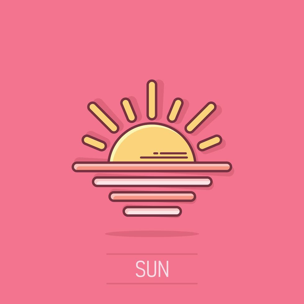 Sun icon in comic style. Sunlight cartoon sign vector illustration on isolated background. Daylight splash effect business concept.