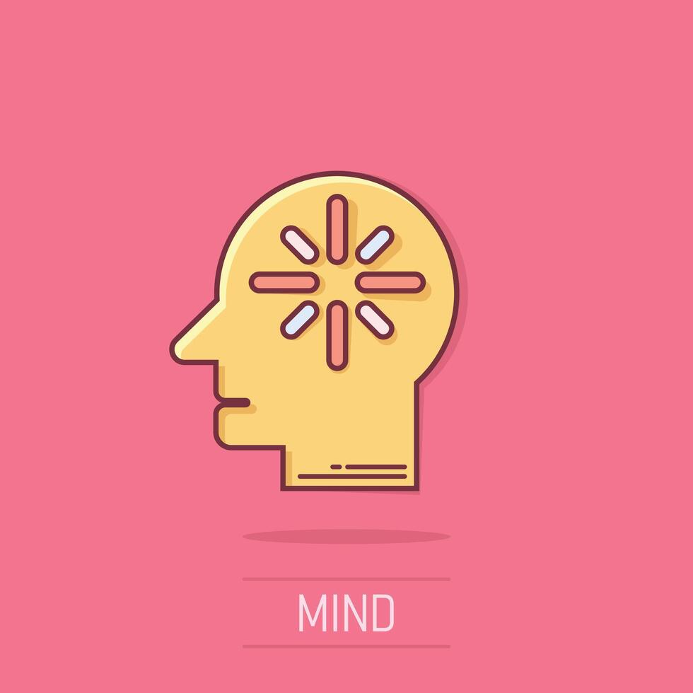 icono de conciencia mental en estilo cómico. idea ilustración de vector de dibujos animados humanos sobre fondo aislado. concepto de negocio de efecto de salpicadura de cerebro del cliente.