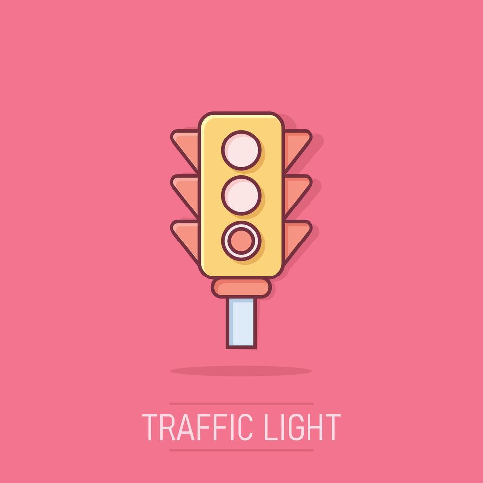 Semaphore icon in comic style. Traffic light cartoon vector illustration on isolated background. Crossroads splash effect business concept.