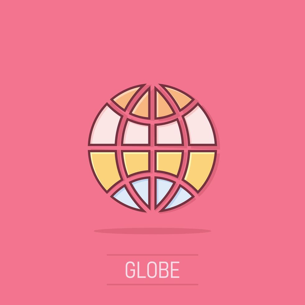 Earth planet icon in comic style. Globe geographic cartoon vector illustration on isolated background. Global communication splash effect business concept.