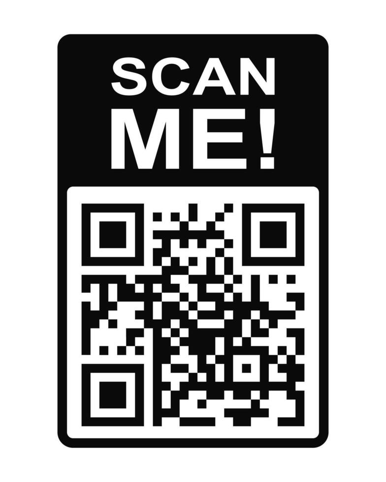 QR code in frame with text Scan Me. Template of quick responce matrix barcode with data readable by mobile phone camera vector