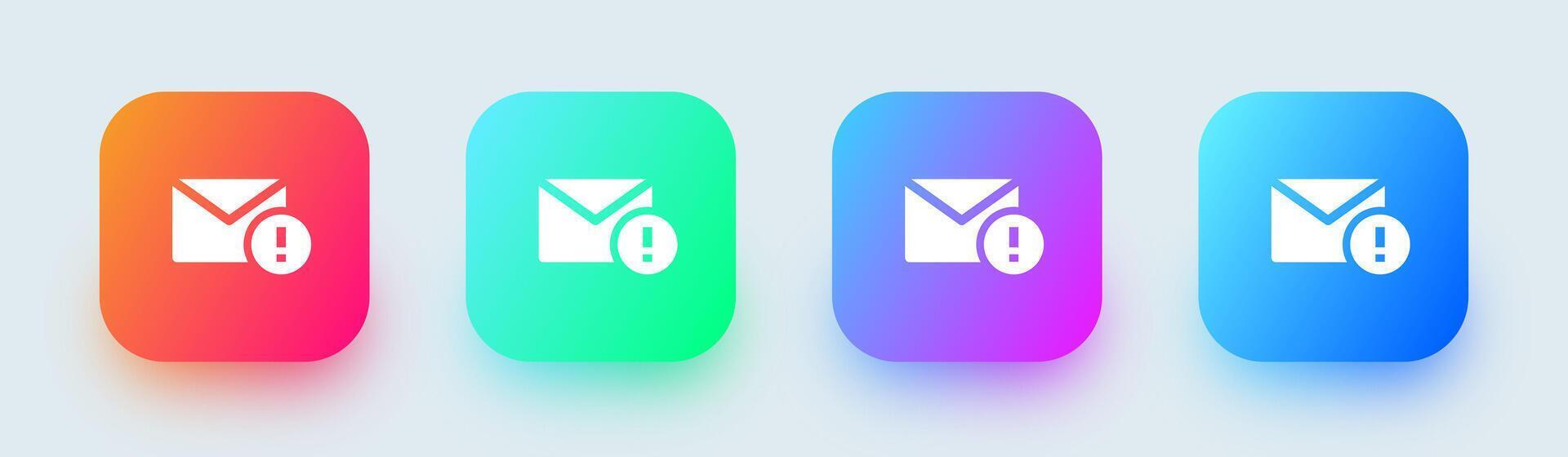 correo no deseado sólido icono en cuadrado degradado colores. correo señales vector ilustración.