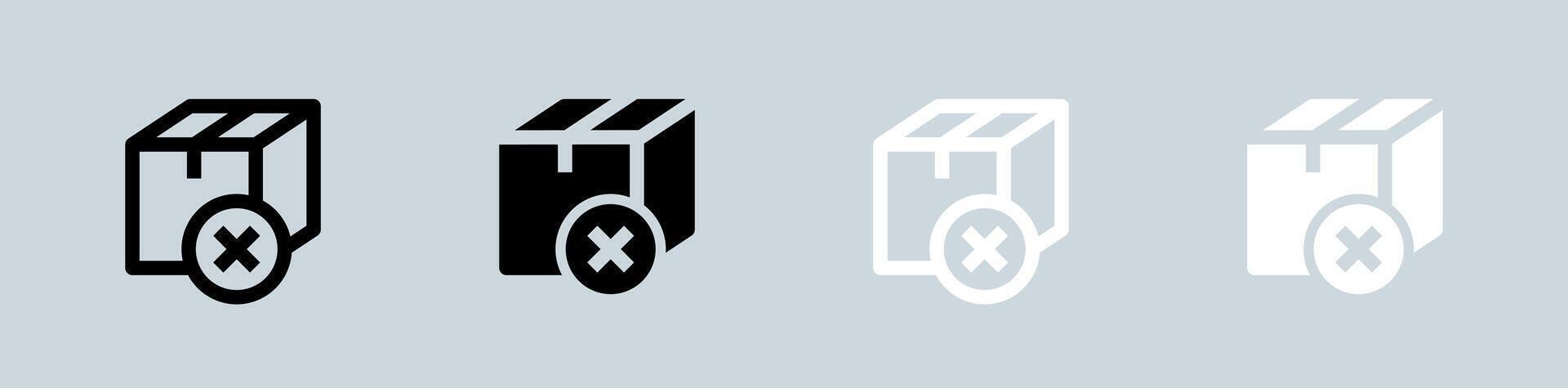 Cancel package icon set in black and white. Delivery signs vector illustration.