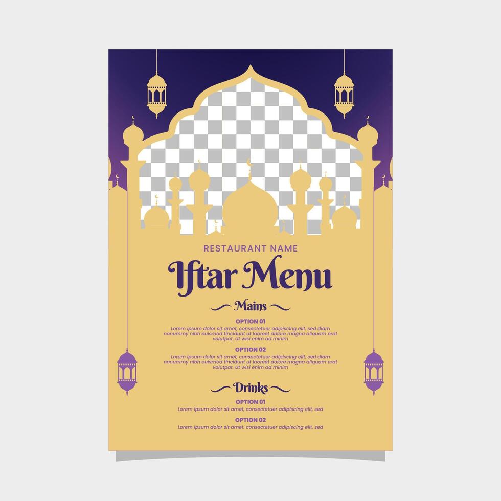 iftar menú modelo en verde islámico antecedentes diseño, bueno modelo para restaurante menú diseño vector