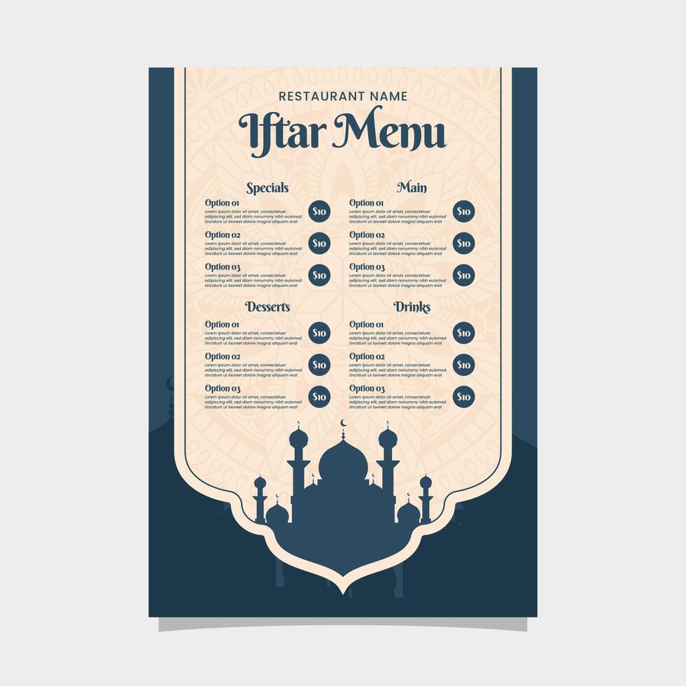 iftar menú modelo islámico antecedentes diseño, bueno modelo para restaurante menú diseño. vector