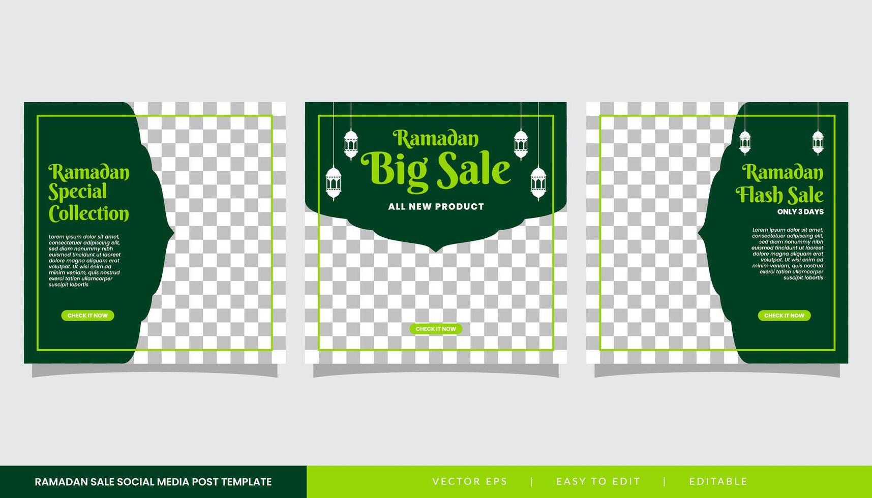 Ramadan sale social media post template banners ad. Editable vector illustration