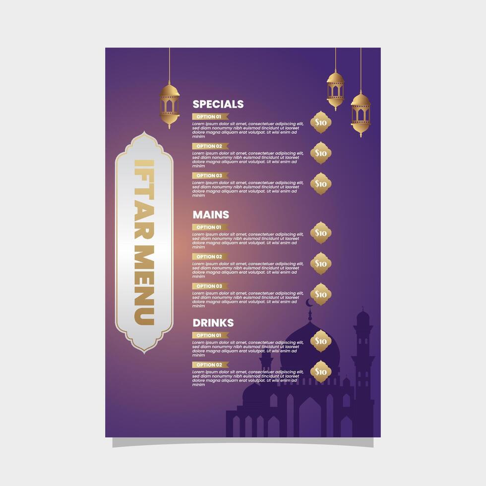 Islamic Iftar food menu design template vector