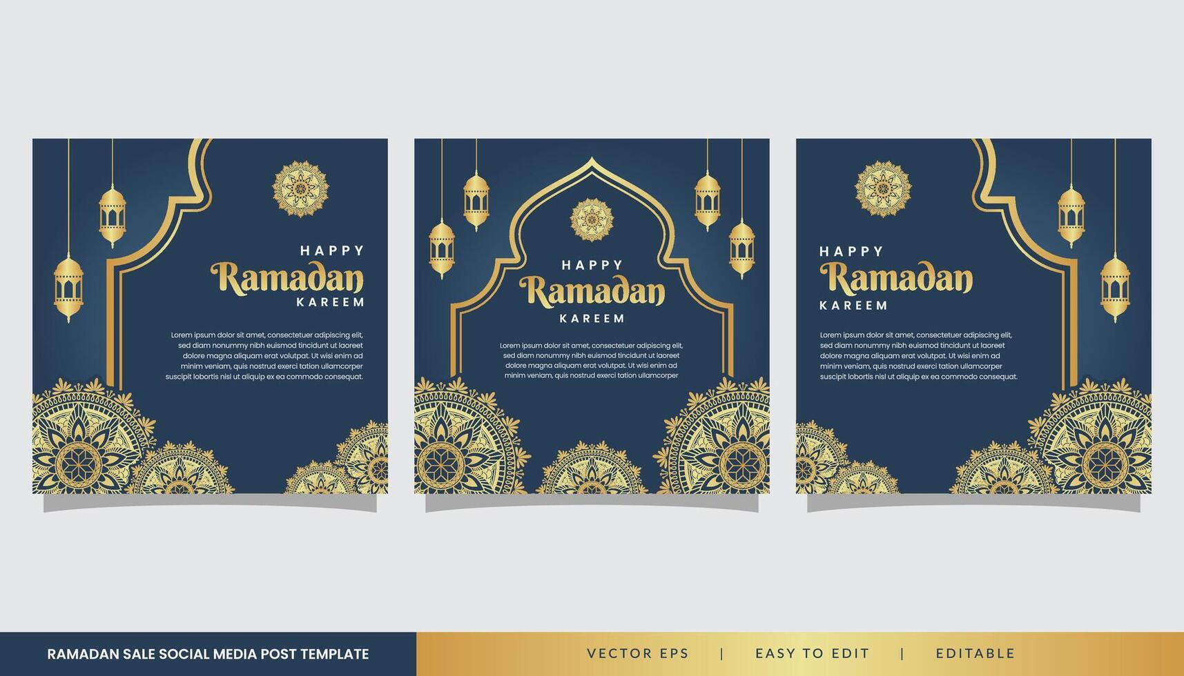 Set of ramadan social media post template with mandala design vector