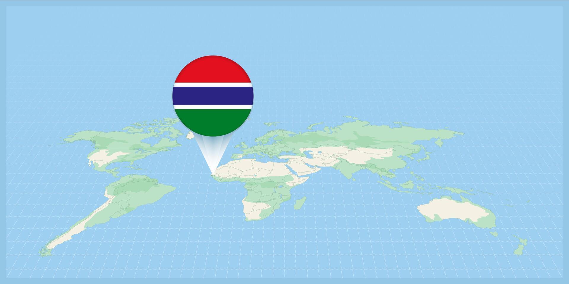 ubicación de Gambia en el mundo mapa, marcado con Gambia bandera alfiler. vector