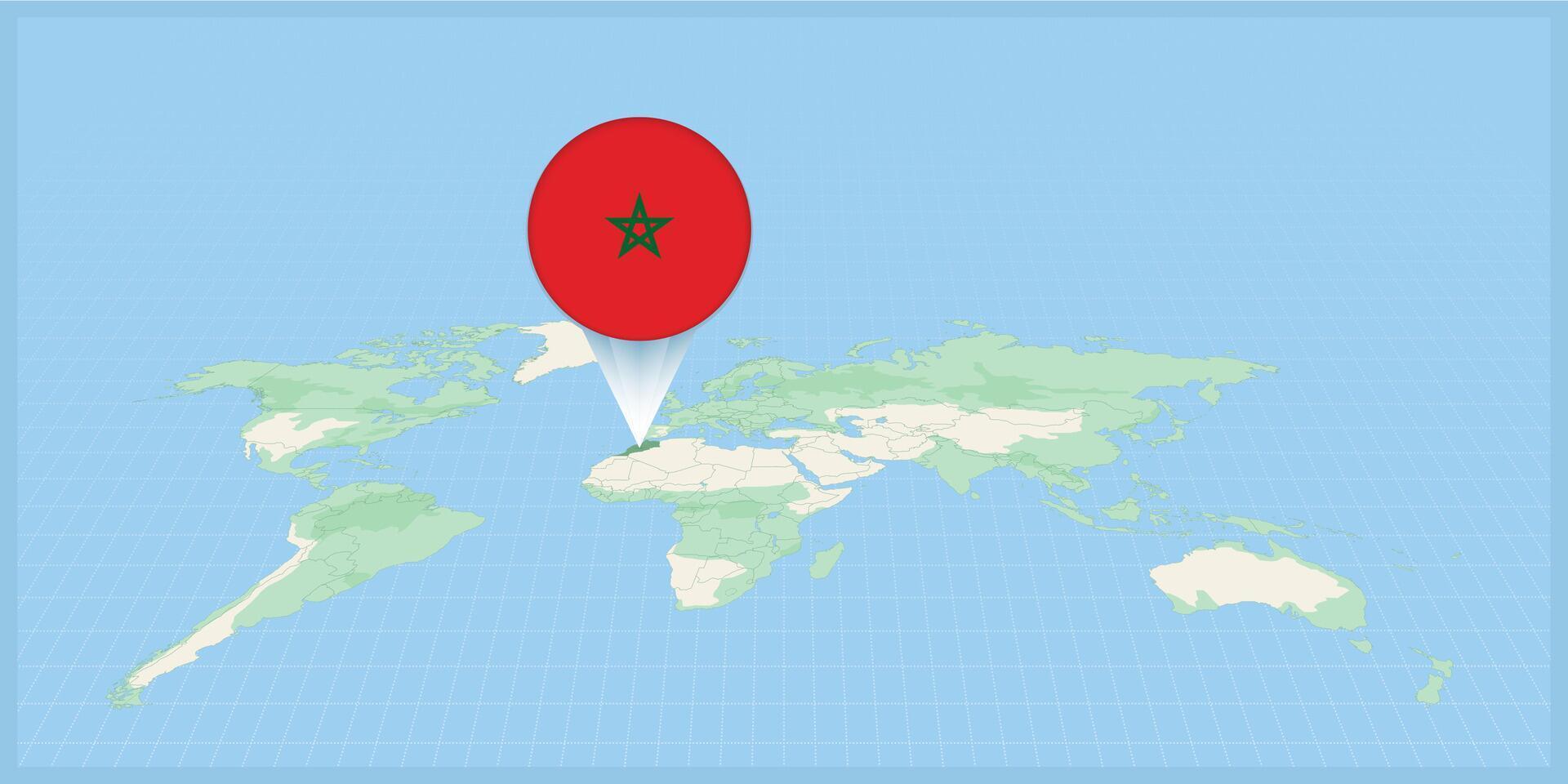 ubicación de Marruecos en el mundo mapa, marcado con Marruecos bandera alfiler. vector