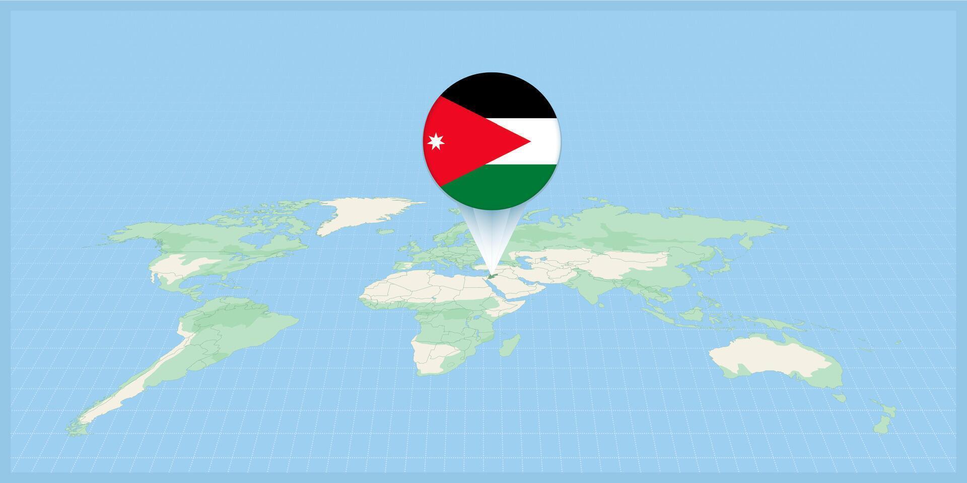 Location of Jordan on the world map, marked with Jordan flag pin. vector