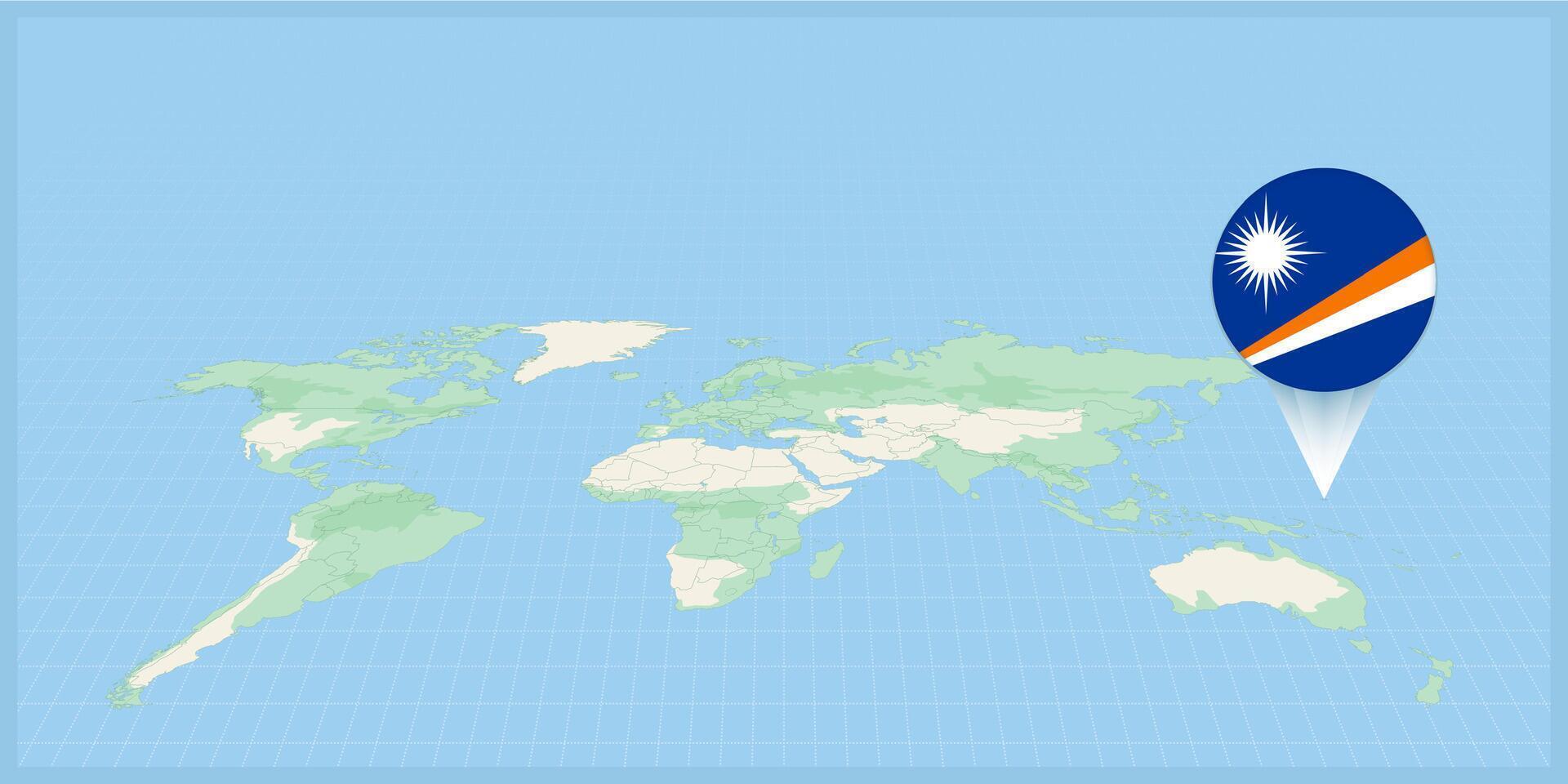 Location of Marshall Islands on the world map, marked with Marshall Islands flag pin. vector