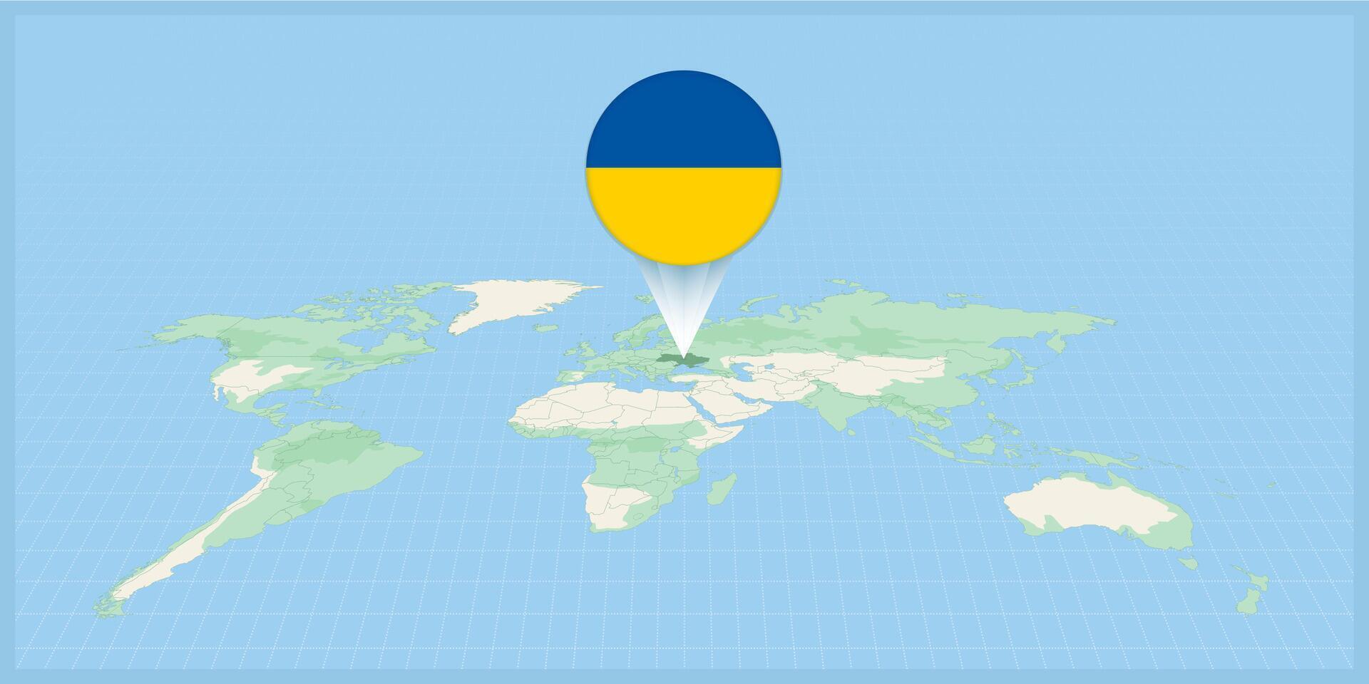 Location of Ukraine on the world map, marked with Ukraine flag pin. vector