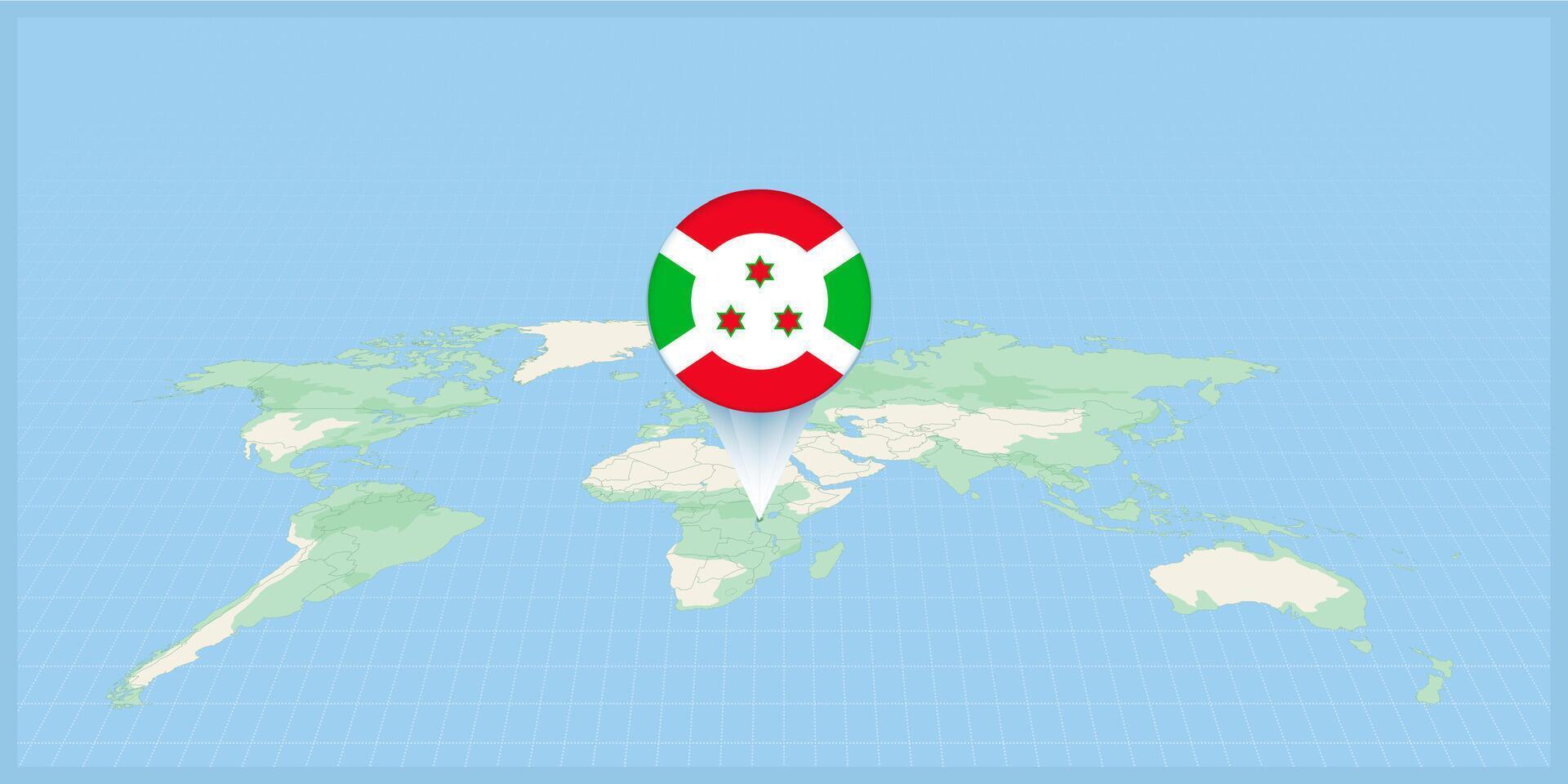 ubicación de Burundi en el mundo mapa, marcado con Burundi bandera alfiler. vector