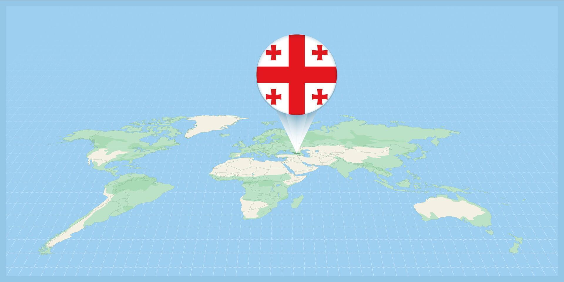 ubicación de Georgia en el mundo mapa, marcado con Georgia bandera alfiler. vector