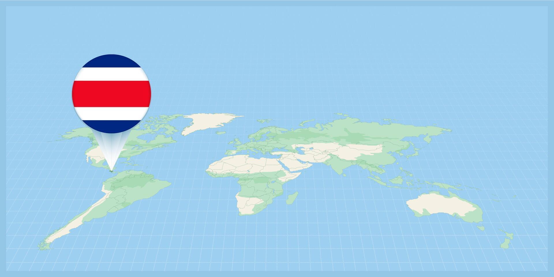 ubicación de costa rica en el mundo mapa, marcado con costa rica bandera alfiler. vector