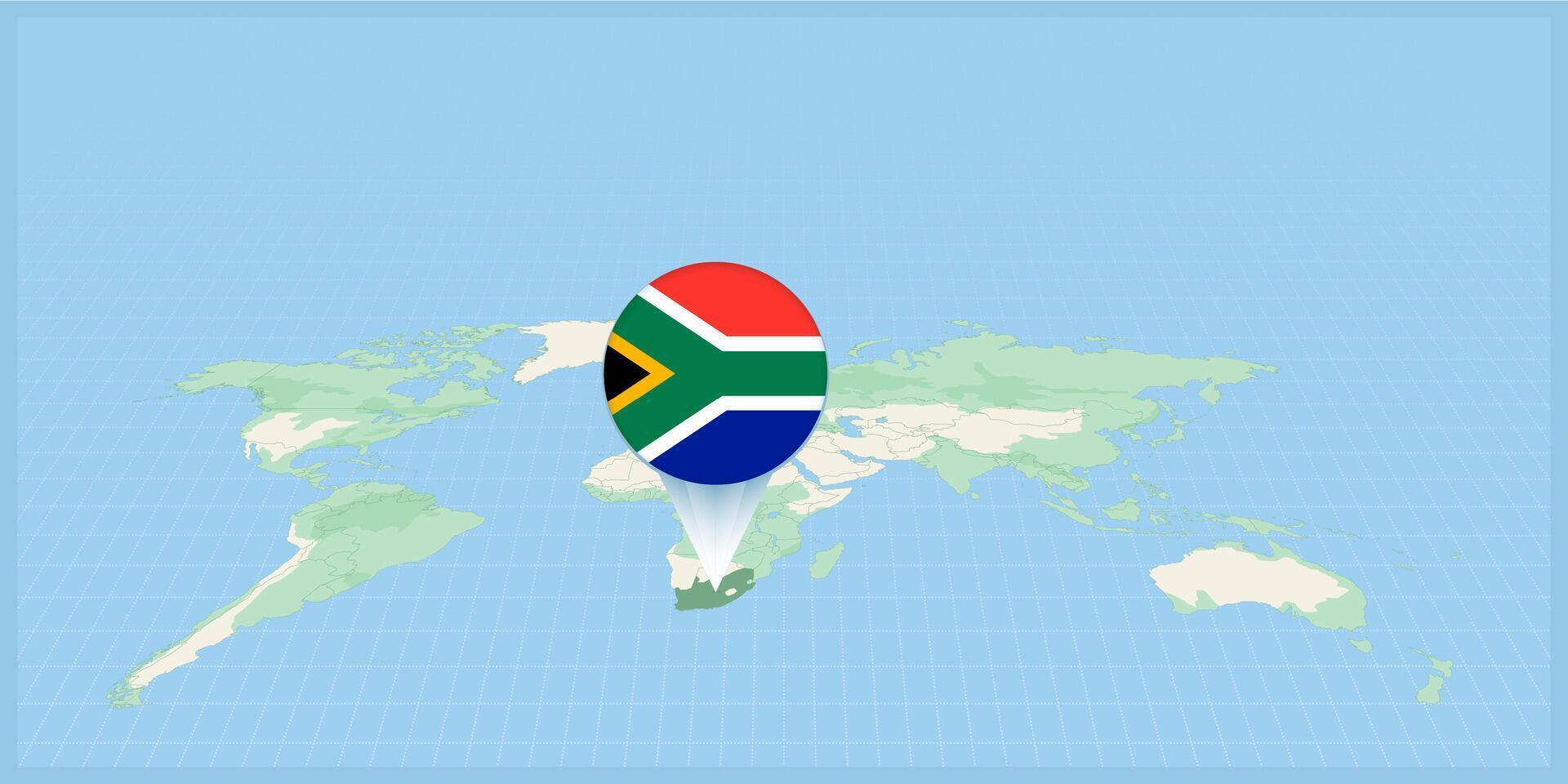 ubicación de sur África en el mundo mapa, marcado con sur África bandera alfiler. vector