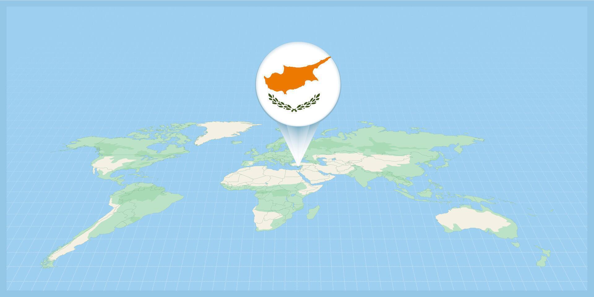 Location of Cyprus on the world map, marked with Cyprus flag pin. vector