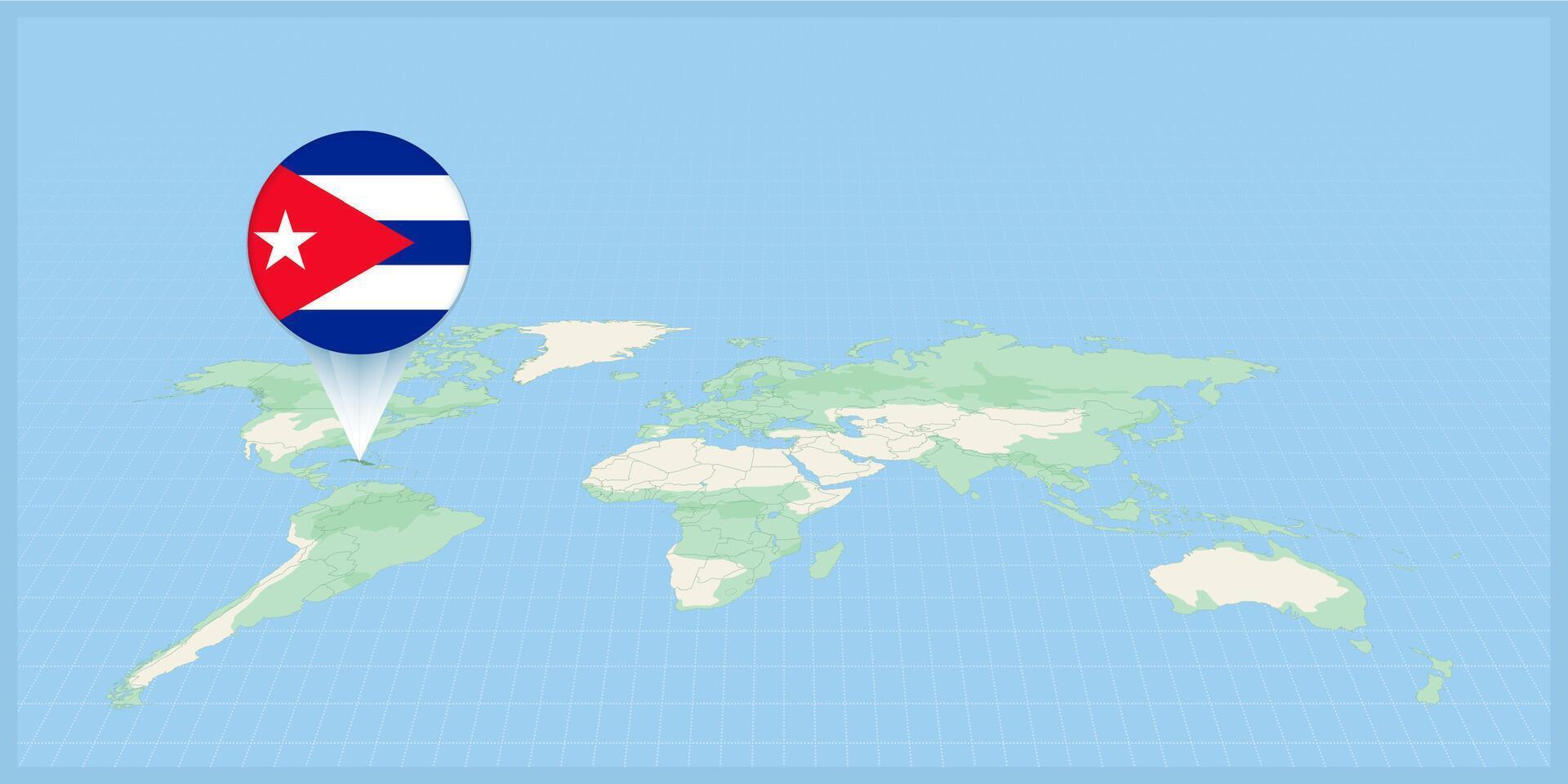 Location of Cuba on the world map, marked with Cuba flag pin. vector