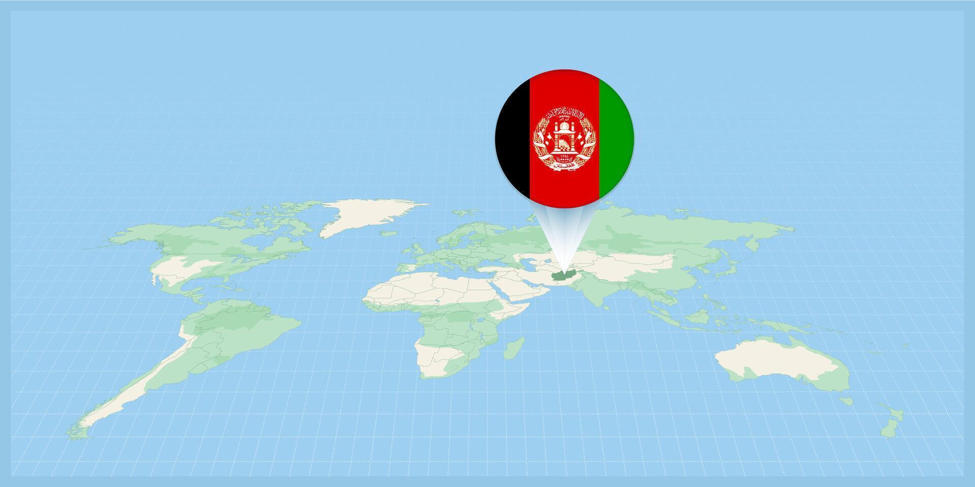 ubicación de Afganistán en el mundo mapa, marcado con Afganistán bandera alfiler. vector