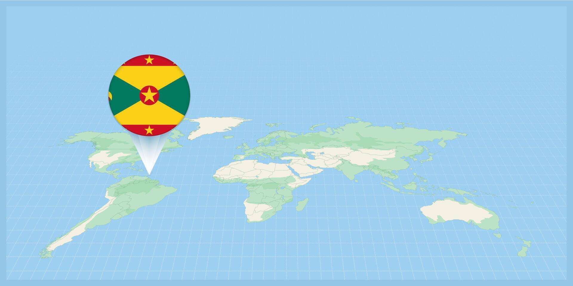 Location of Grenada on the world map, marked with Grenada flag pin. vector
