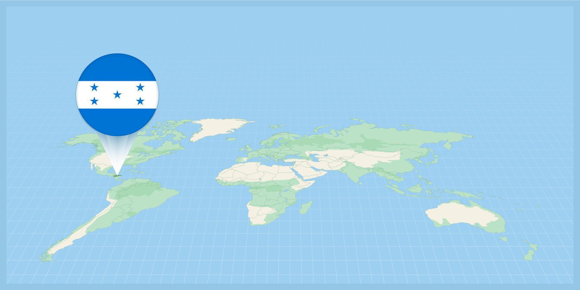 ubicación de Honduras en el mundo mapa, marcado con Honduras bandera alfiler. vector