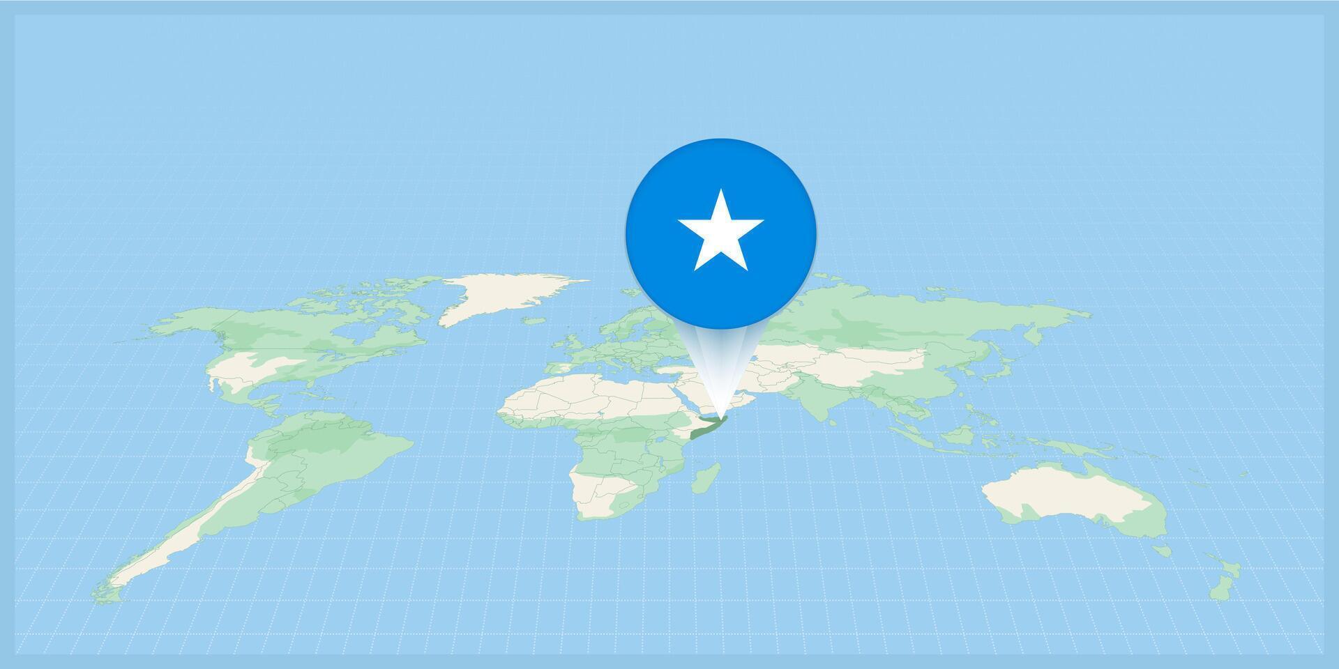 ubicación de Somalia en el mundo mapa, marcado con Somalia bandera alfiler. vector