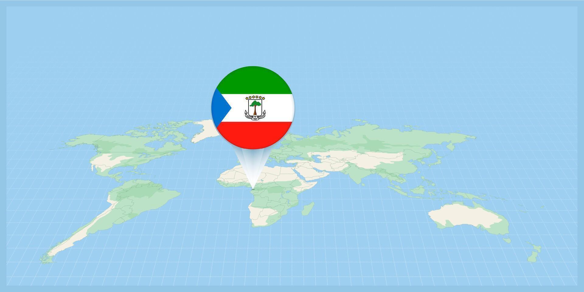 Location of Equatorial Guinea on the world map, marked with Equatorial Guinea flag pin. vector