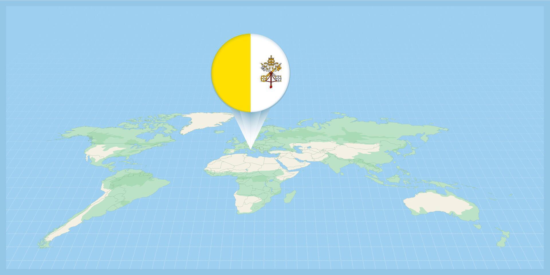 Location of Vatican City on the world map, marked with Vatican City flag pin. vector