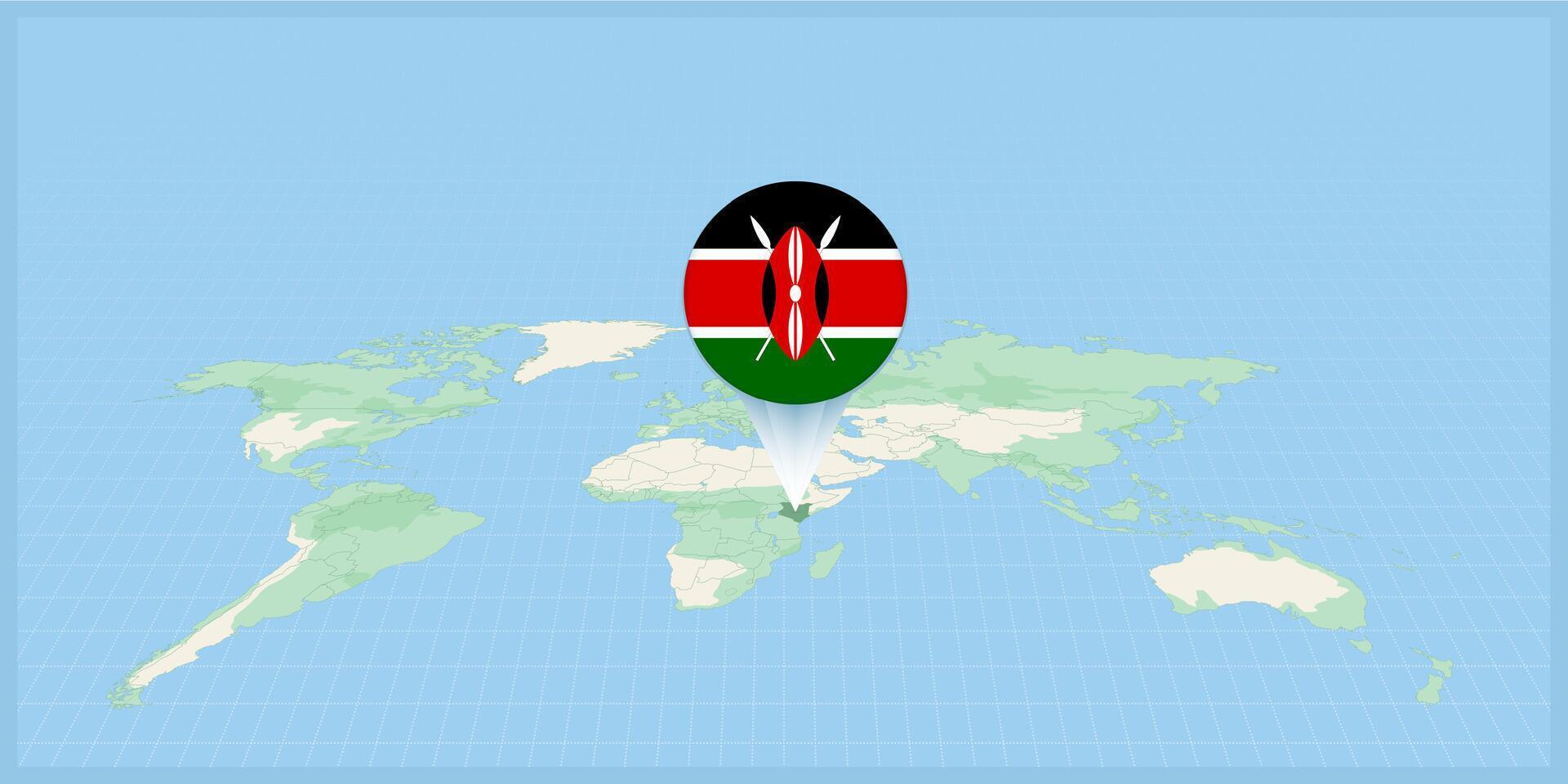 Location of Kenya on the world map, marked with Kenya flag pin. vector