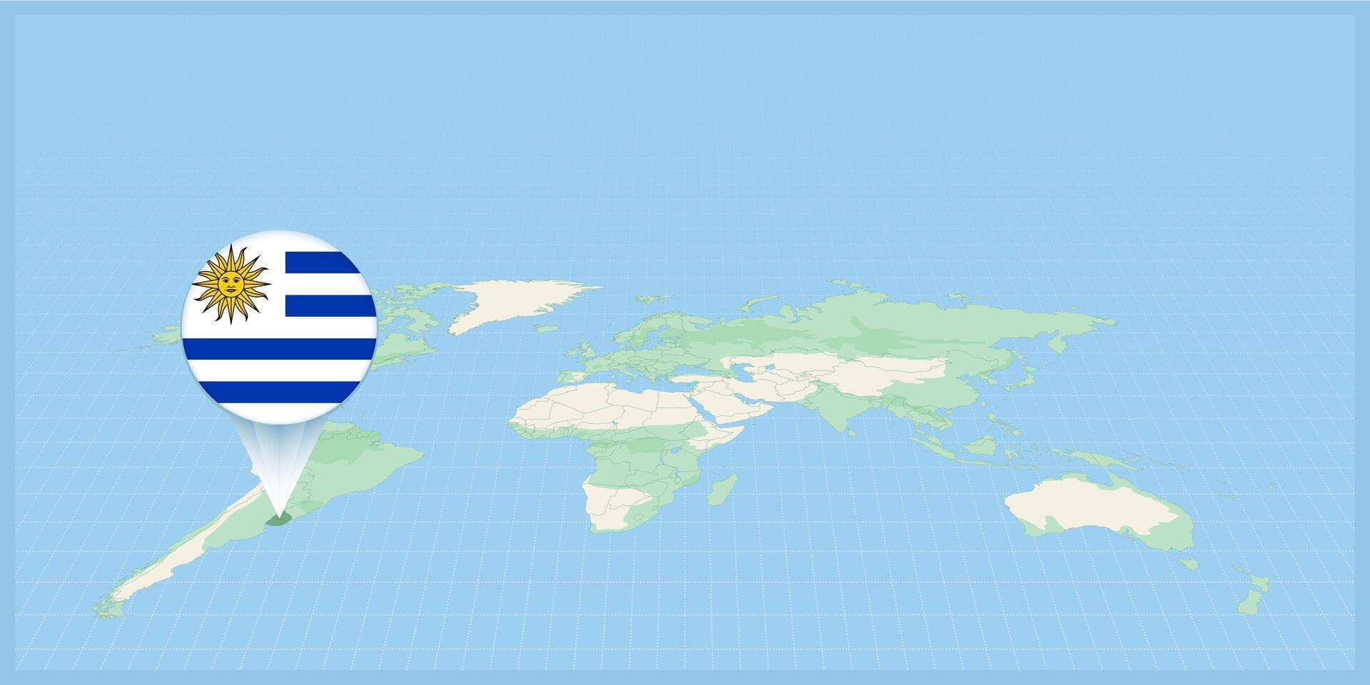 Location of Uruguay on the world map, marked with Uruguay flag pin. vector