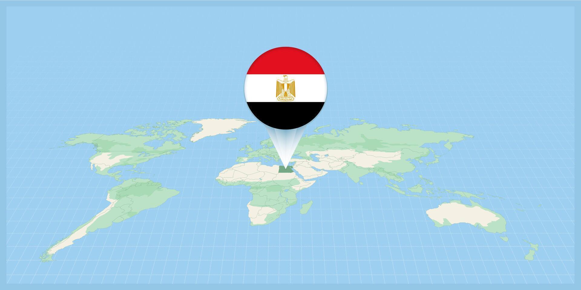 ubicación de Egipto en el mundo mapa, marcado con Egipto bandera alfiler. vector