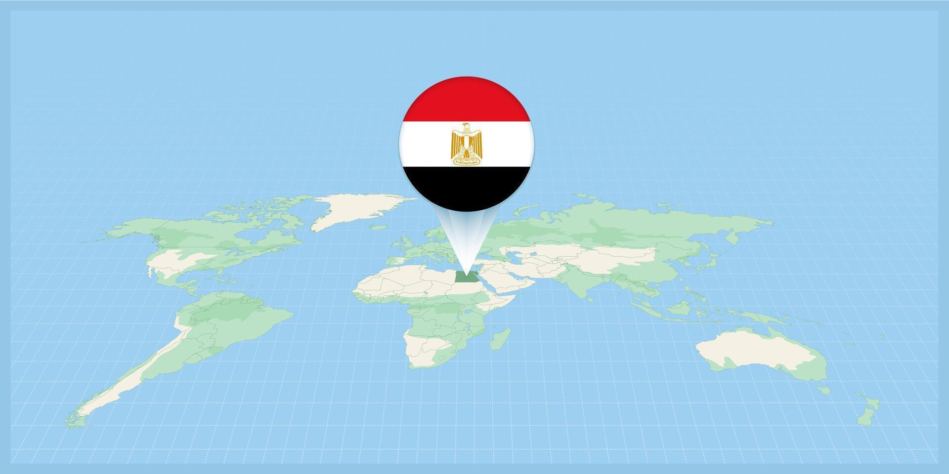 Location of Egypt on the world map, marked with Egypt flag pin. vector