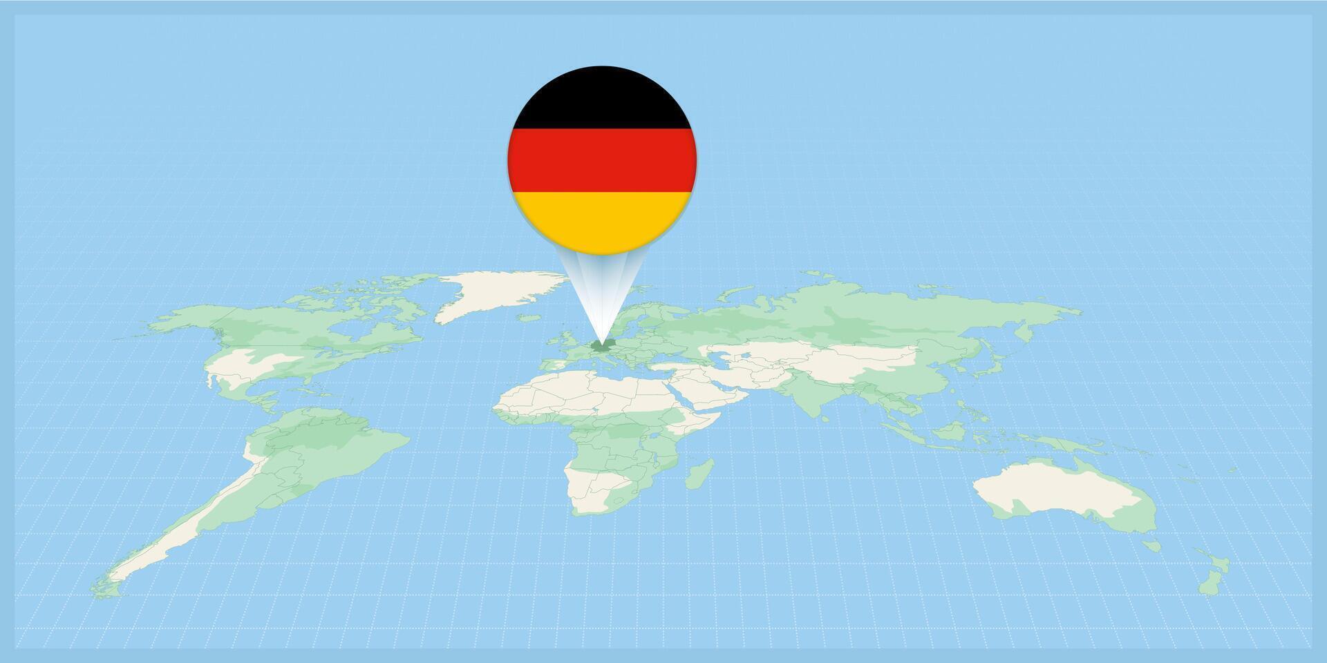 ubicación de Alemania en el mundo mapa, marcado con Alemania bandera alfiler. vector