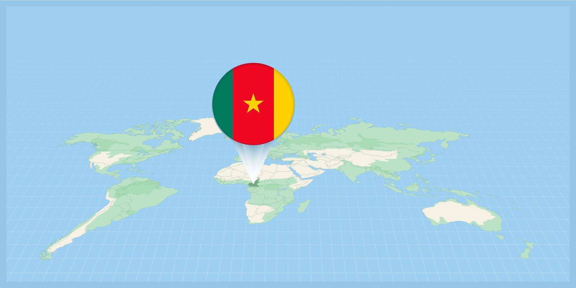 ubicación de Camerún en el mundo mapa, marcado con Camerún bandera alfiler. vector
