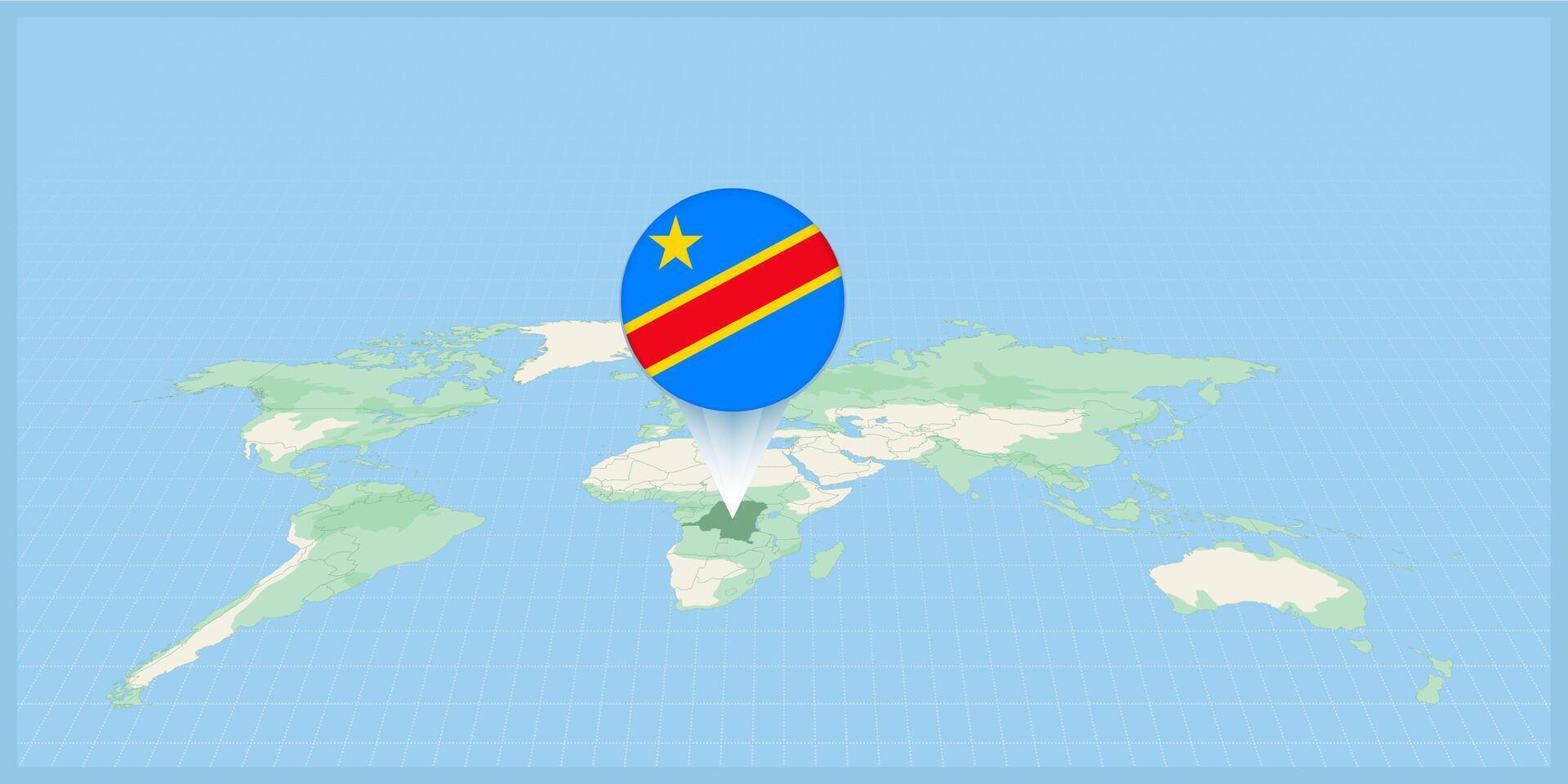 Location of DR Congo on the world map, marked with DR Congo flag pin. vector