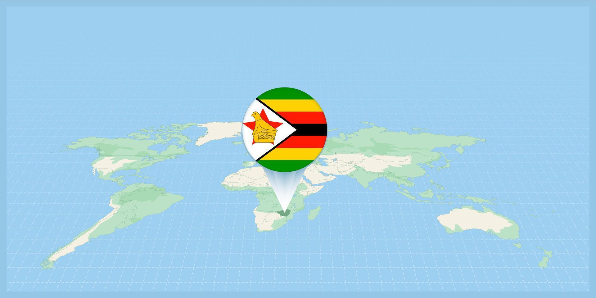 Location of Zimbabwe on the world map, marked with Zimbabwe flag pin. vector