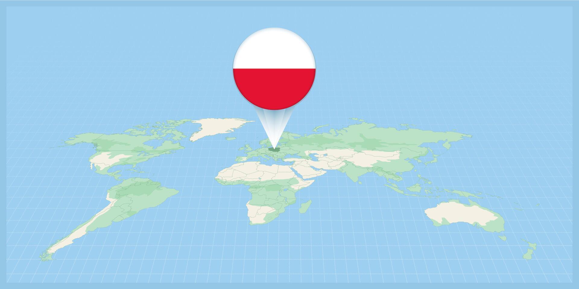Location of Poland on the world map, marked with Poland flag pin. vector