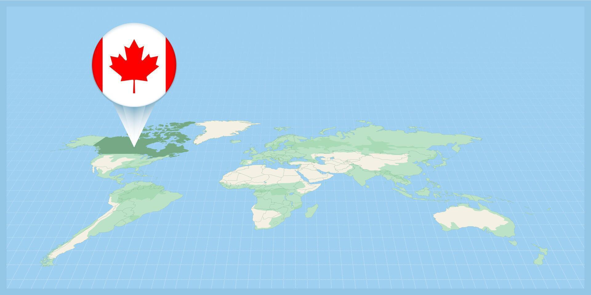 Location of Canada on the world map, marked with Canada flag pin. vector