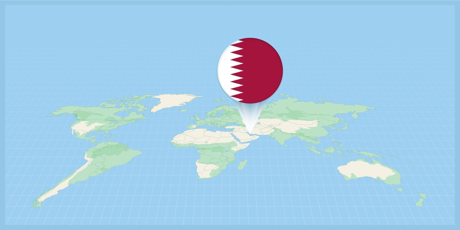 ubicación de Katar en el mundo mapa, marcado con Katar bandera alfiler. vector