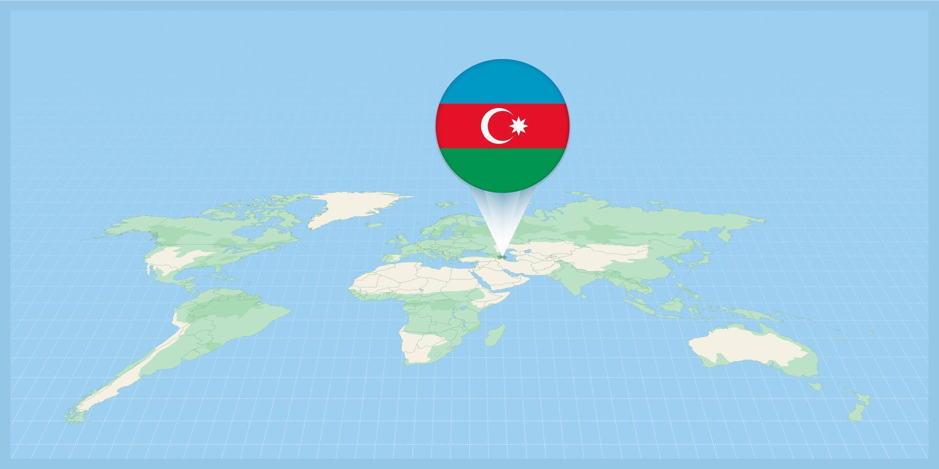 ubicación de azerbaiyán en el mundo mapa, marcado con azerbaiyán bandera alfiler. vector