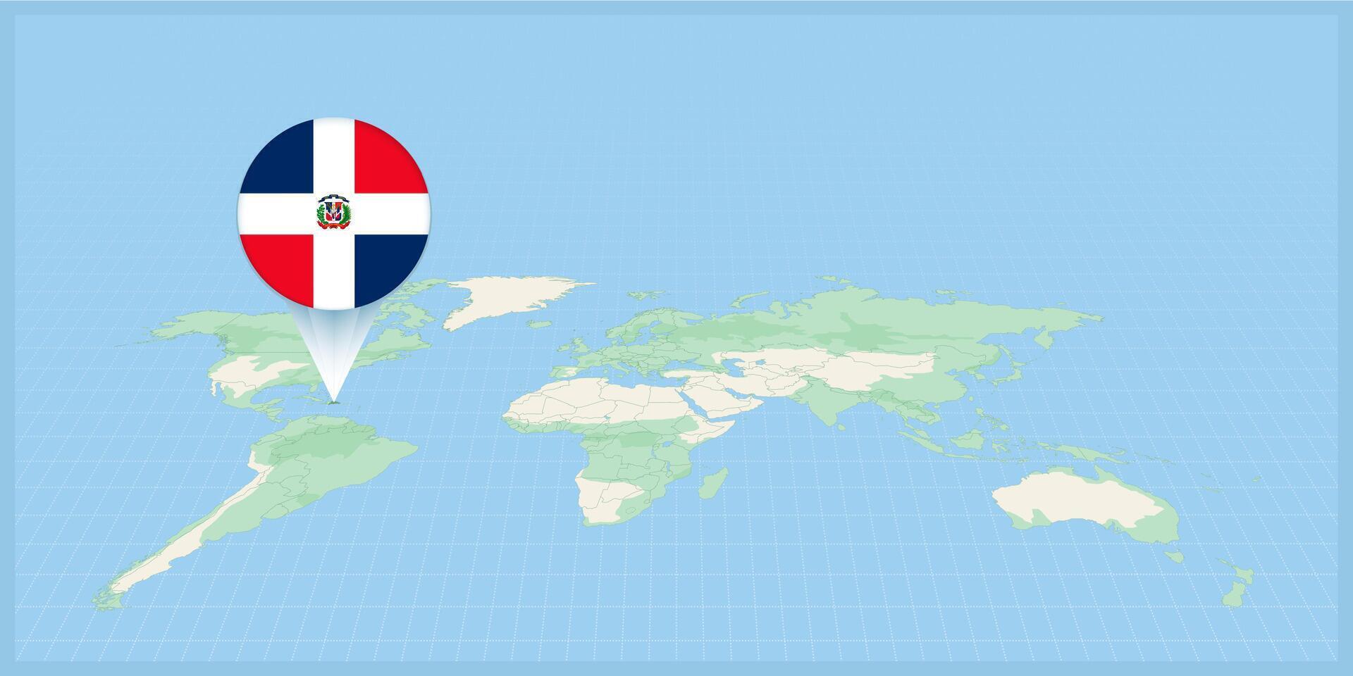 Location of Dominican Republic on the world map, marked with Dominican Republic flag pin. vector